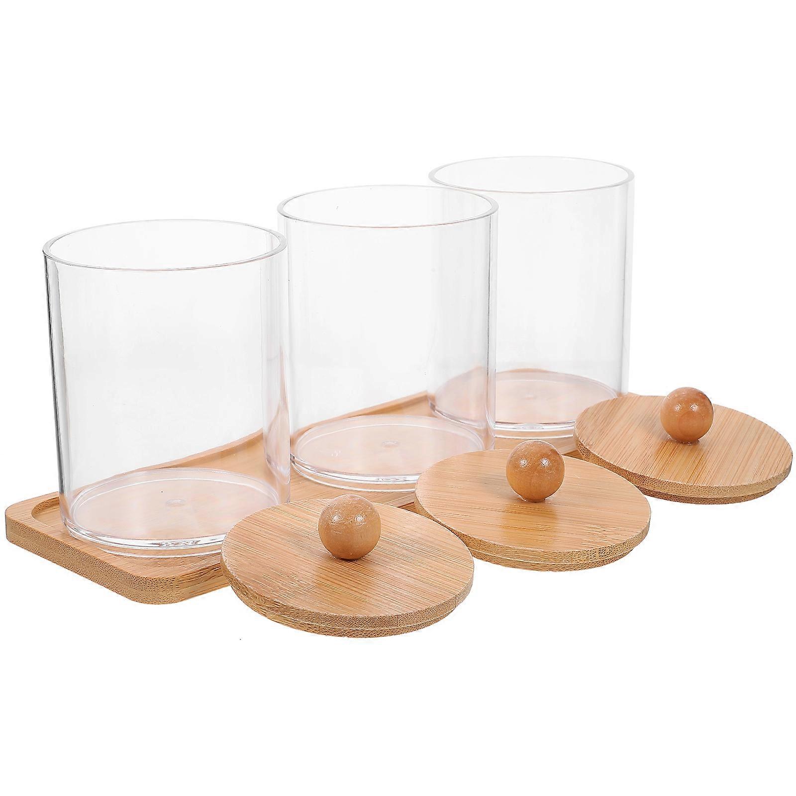 Cotton Swab Holder 3Sets with Bamboo Lid for Convenient Use and Storage