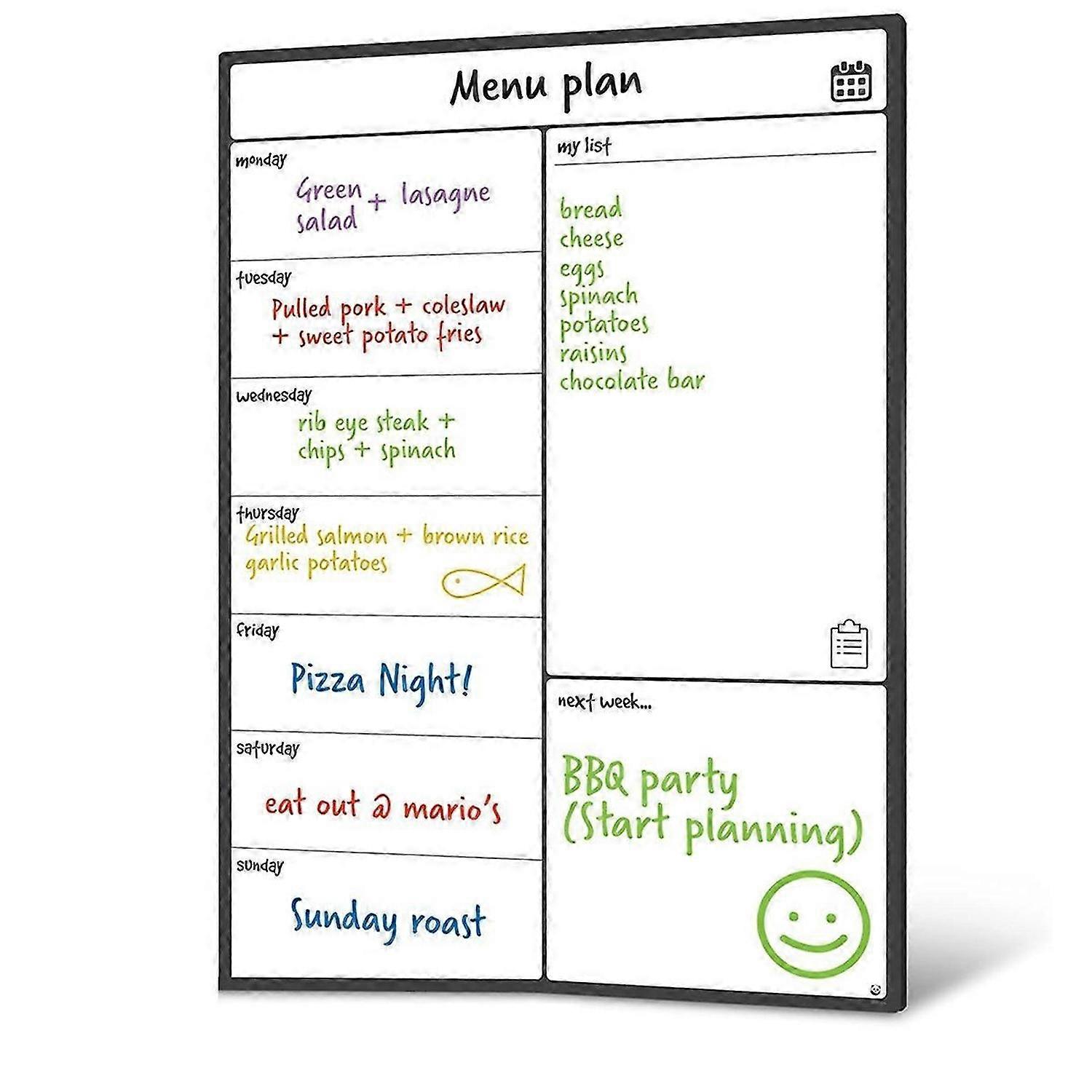 Magnetic Whiteboard Fridge Calendar Meal Planner and Shopping List White Board - Memo Board and Fami