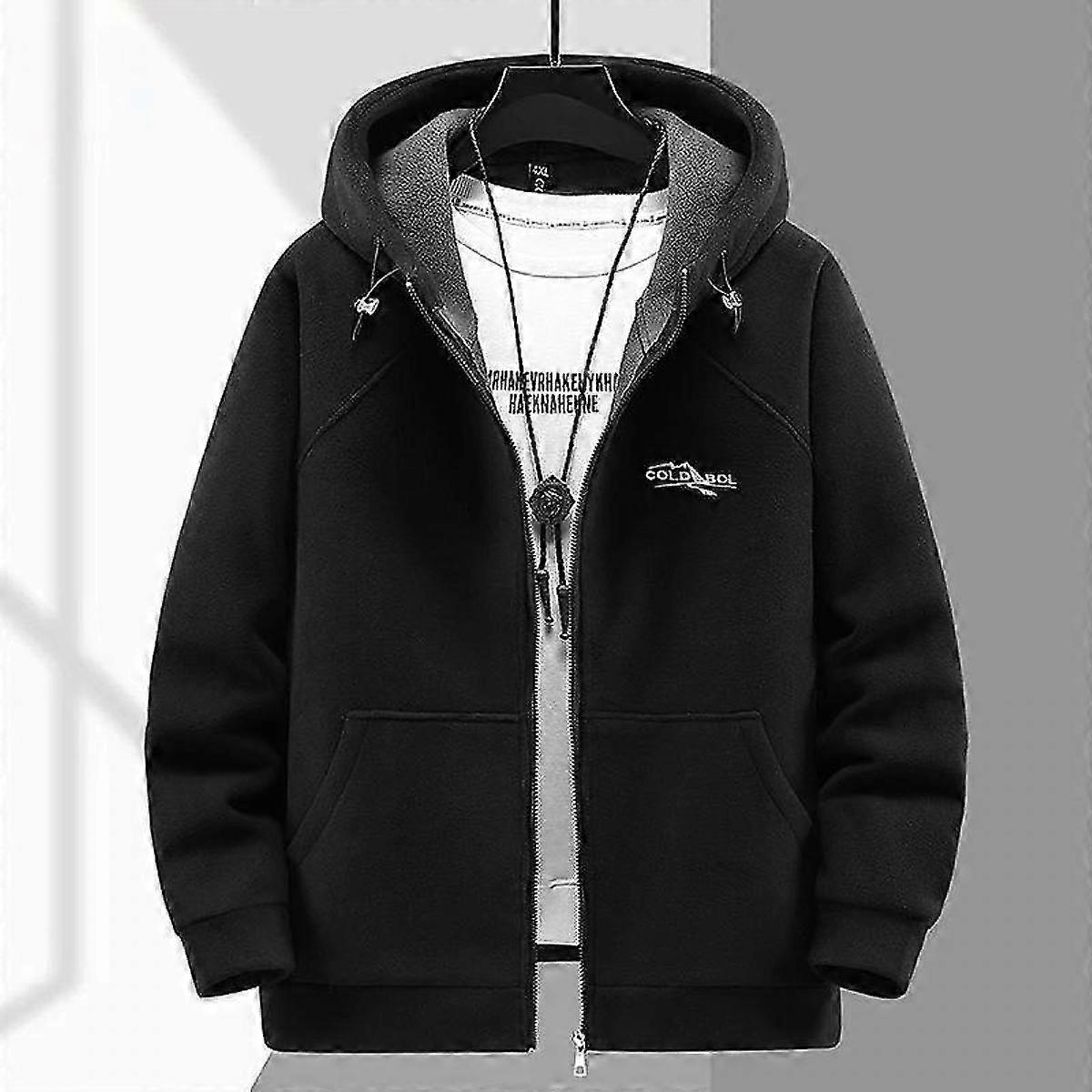 Thickened Polar Fleece Jacket for Fat Men Hooded Plus Fat Plus Size Warm Fleece Jacket 4XL-