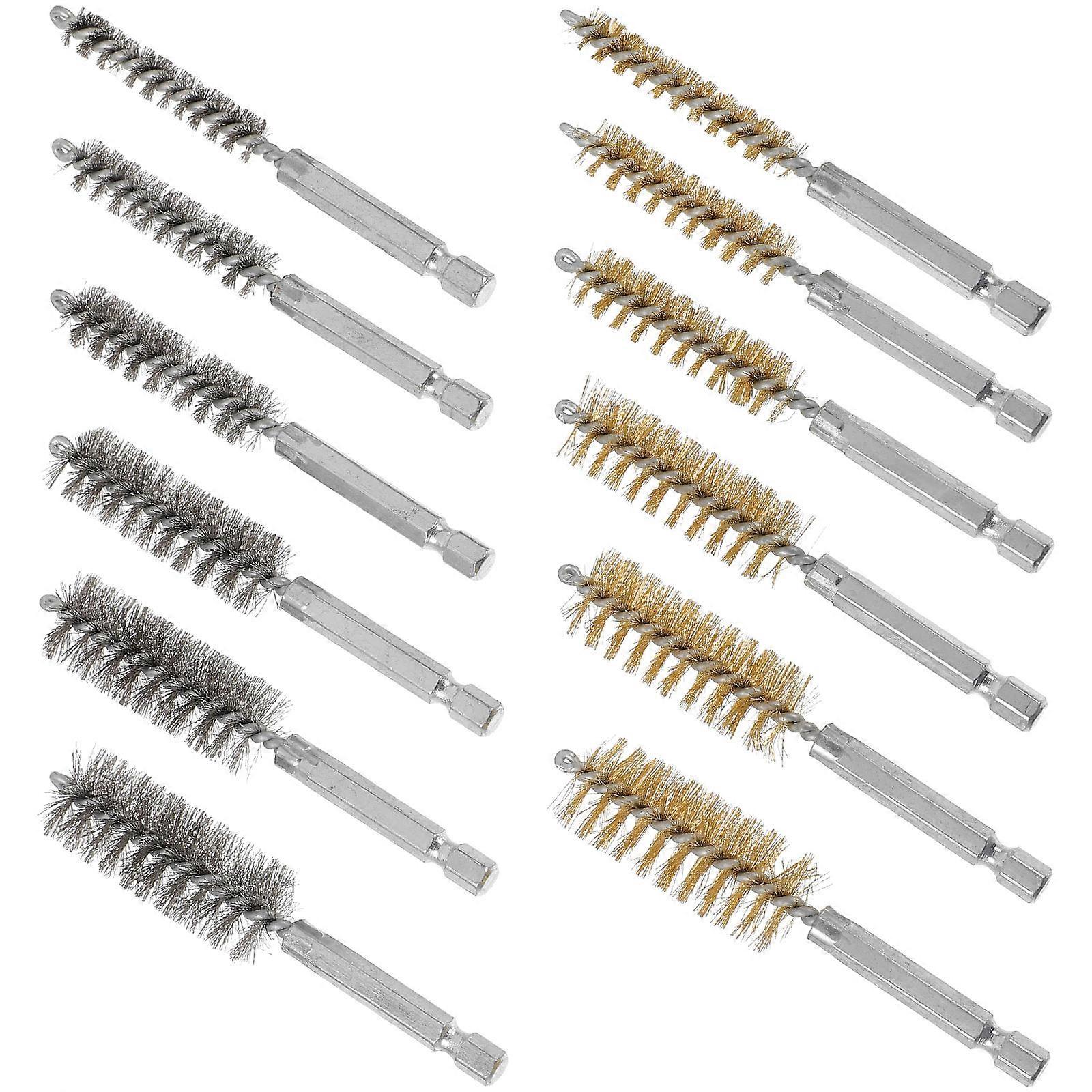 Wire Bore Brush Cleaning Set with 12Pcs Stainless Steel and Copper Wire Brushes