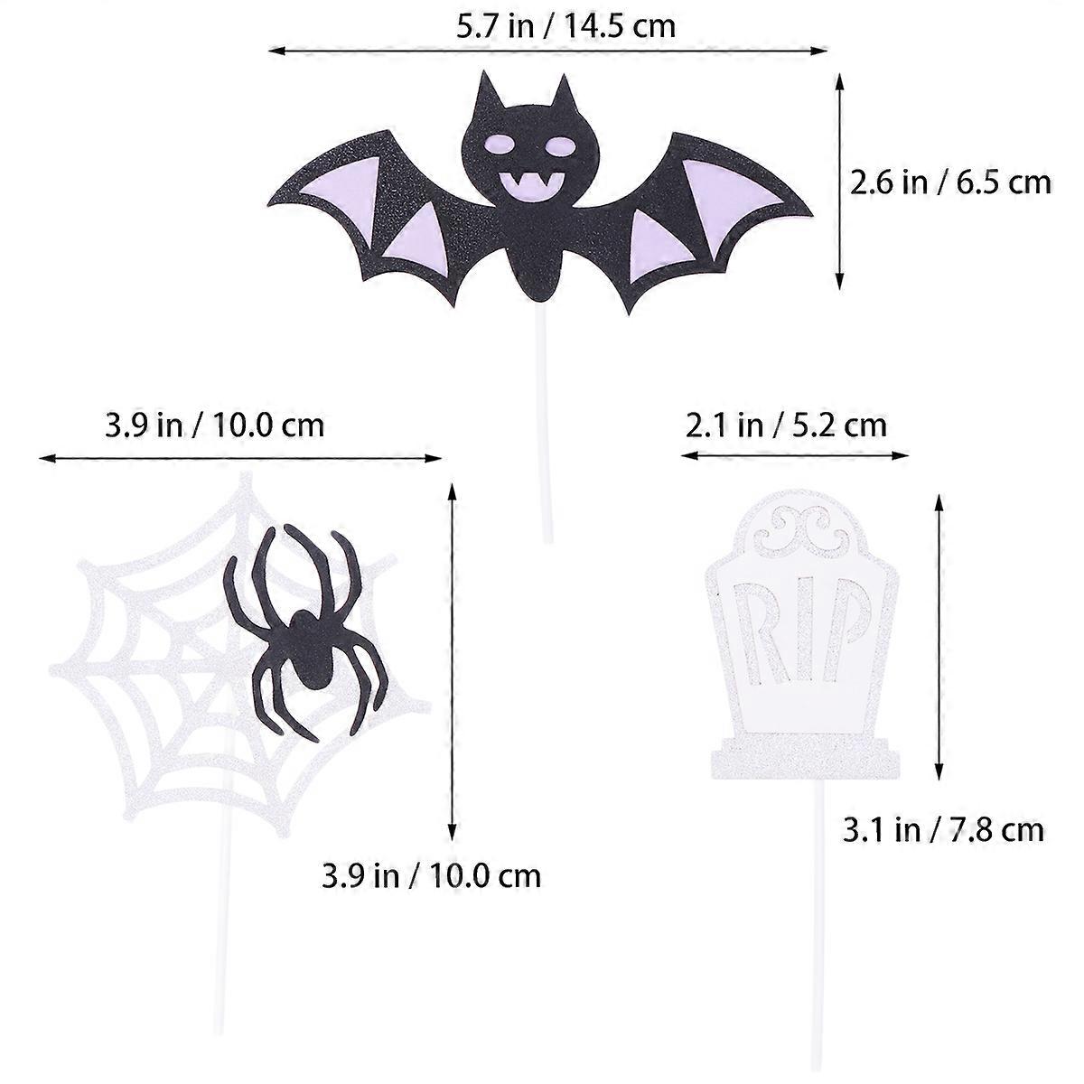 Halloween Cake Decor Bat Spider Web Tombstone Funny Insert 3Pcs