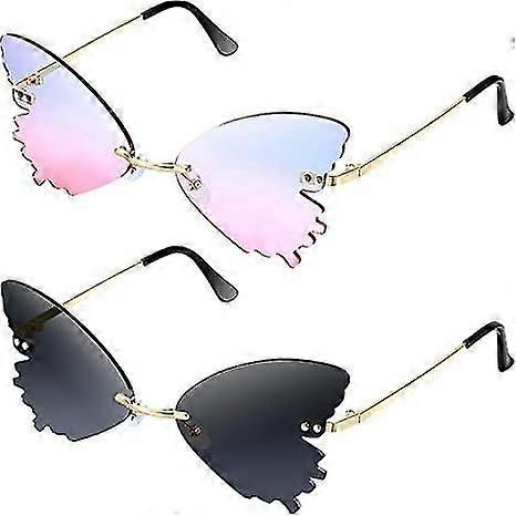2 Pairs Butterfly Rimless Sunglasses Cat Eye