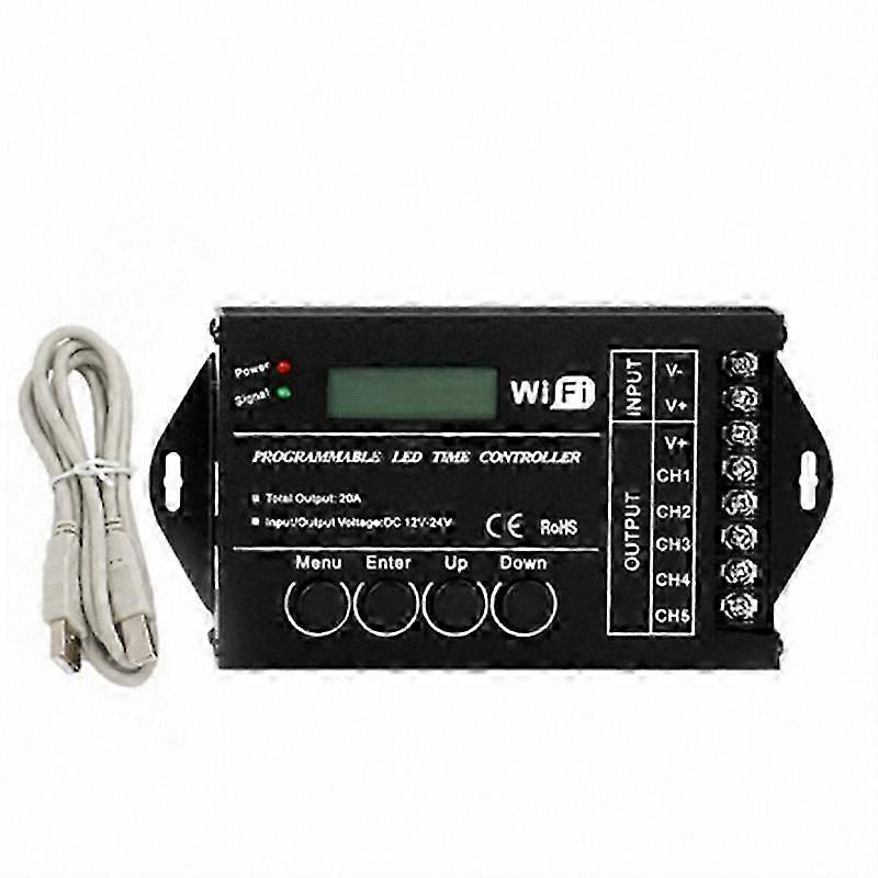 WiFi Enabled 12V 24V RGB LED Controller with Timer Function, 5 Channels 20A Common Anode Programmable for Lighting Control Solutions