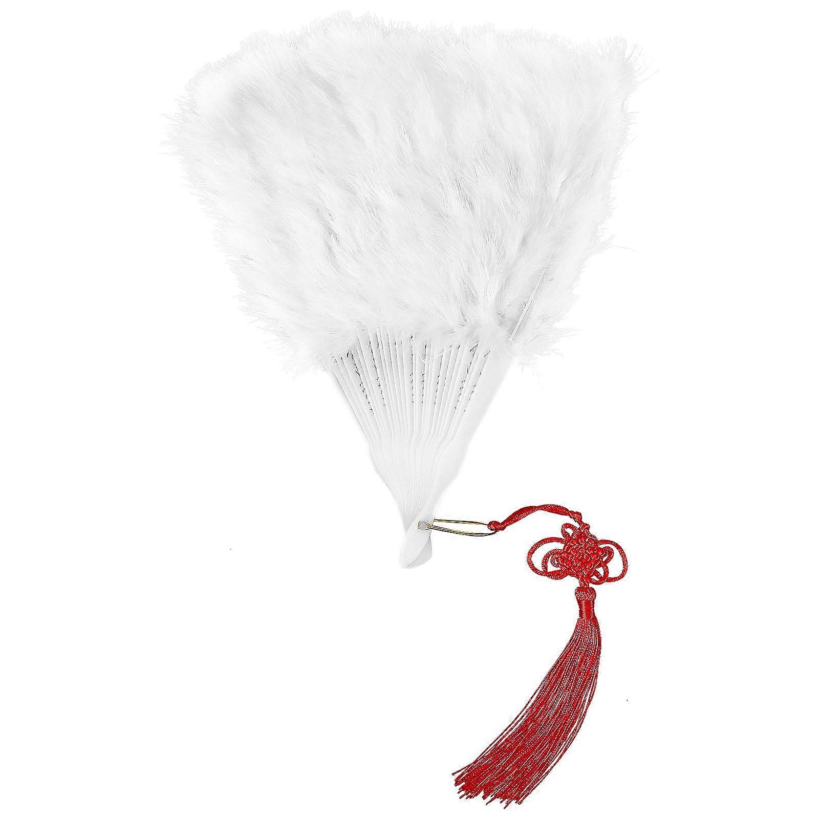Plume Hand Fans White Folding Fan for Dancing 2Pcs Handheld Vintage