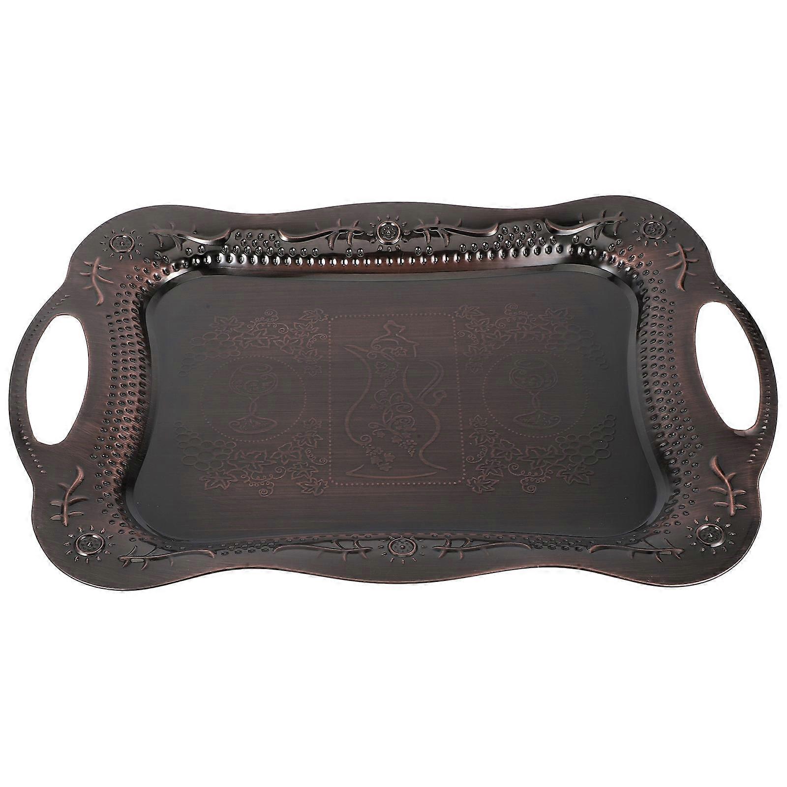 Rectangular Stainless Steel Serving Tray for Storage Brown with Handles