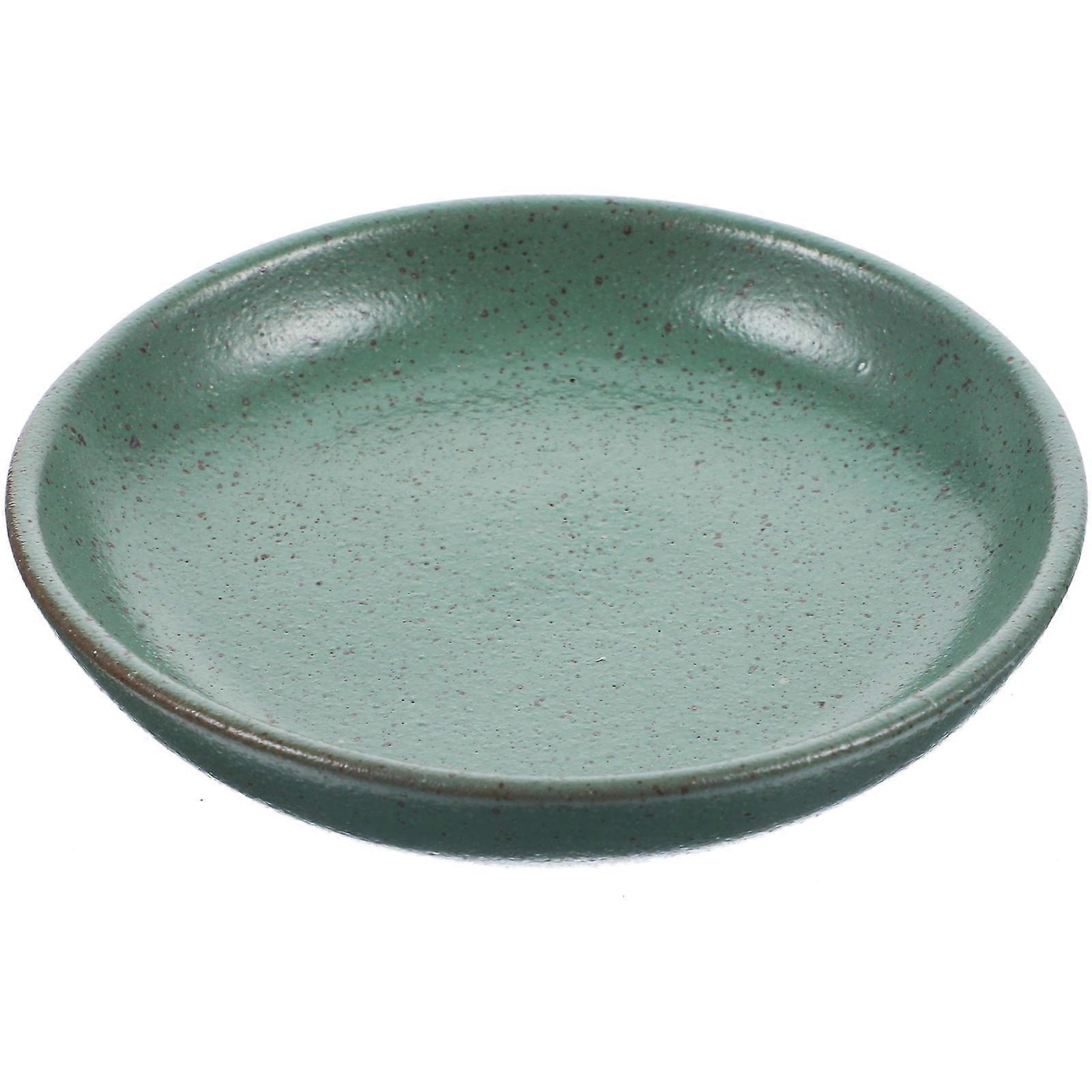 Green Ceramic Snack Plate for Serving 2Pcs Round Fruit Dish Decor