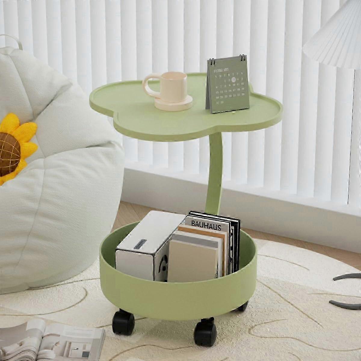 2025 C Table with Wheels,White C Shaped End Table for Couch,Headboard with Storage Basket (Green)