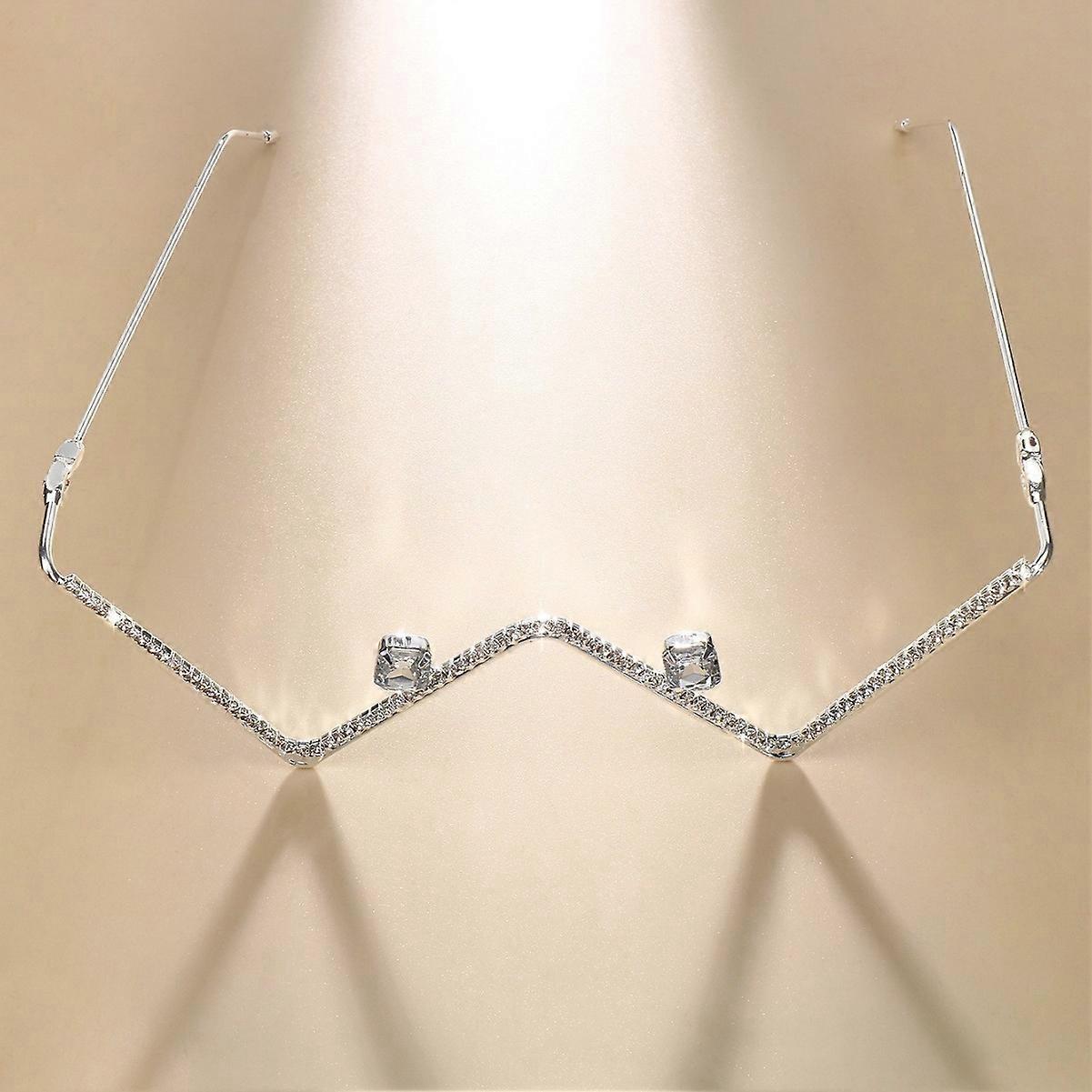 Hot selling rhinestone geometric glasses frame without lens wave chain frame glasses Eyeglass frameT4 silver plated