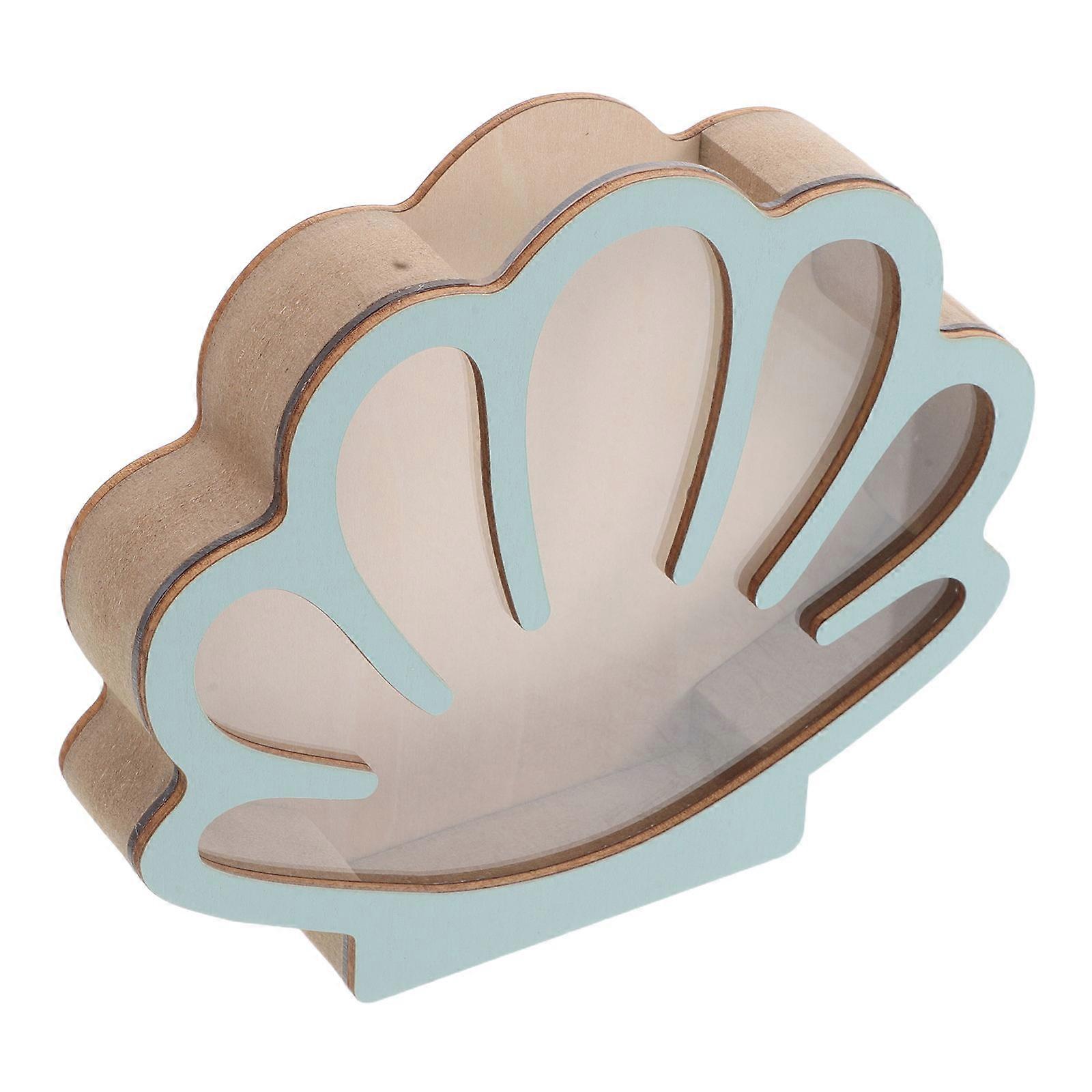 Seashell Shaped Display Case Wooden Box for Storage Use 2Pcs Coastal Decor