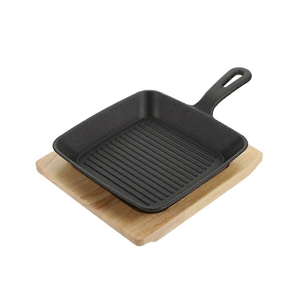 Square Flat Frying Pan with Wooden Board for Kitchen 1Set