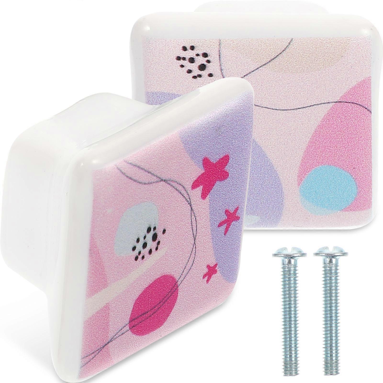 Furniture Handles Square Drawer Pulls Delicate Design Kitchen Wardrobe Ceramic 3.3X3.3cm 2Set
