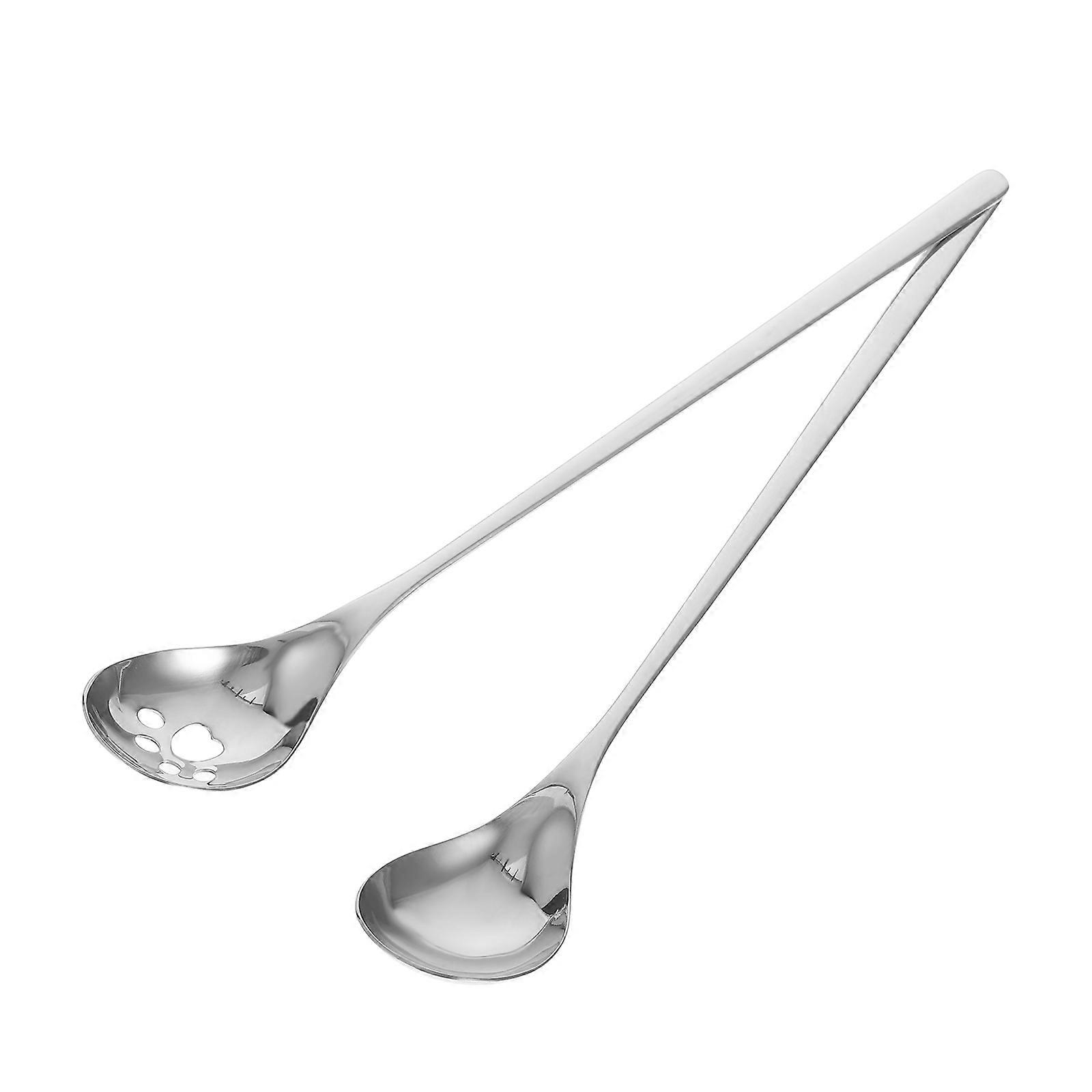 Long Handle Stainless Steel Soup Spoon for Tasting 2Sets Kitchen Use