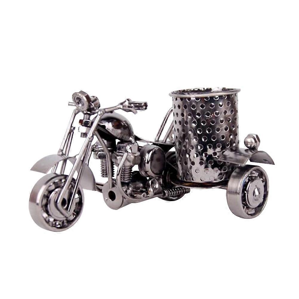 Motorcycle Model Ornament Pen Container for Storage Use Black Metal Iron