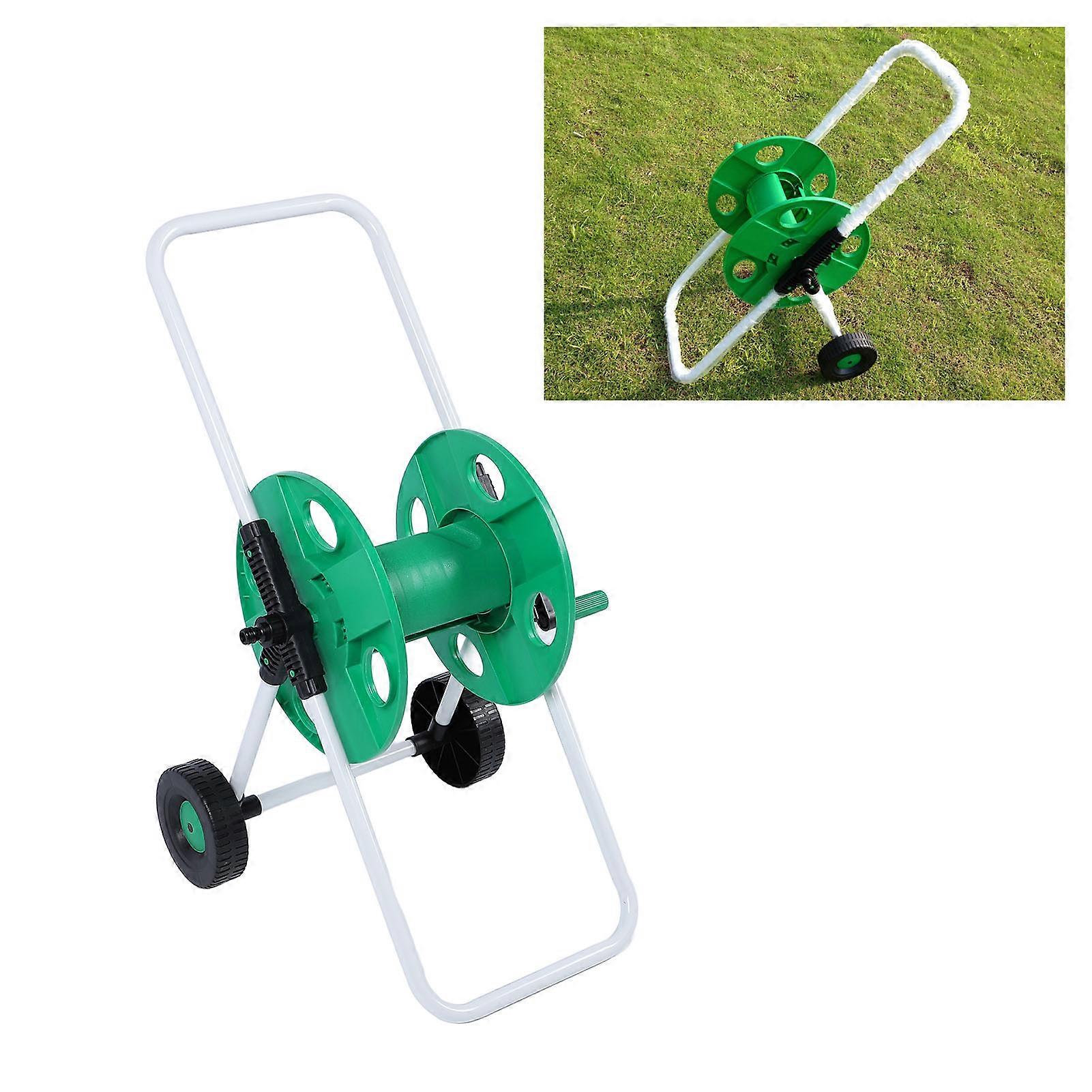 Water Hose Reel Cart Green PP Labor Saving with Wheels Hand Push Hose Storage Cart for Garden 