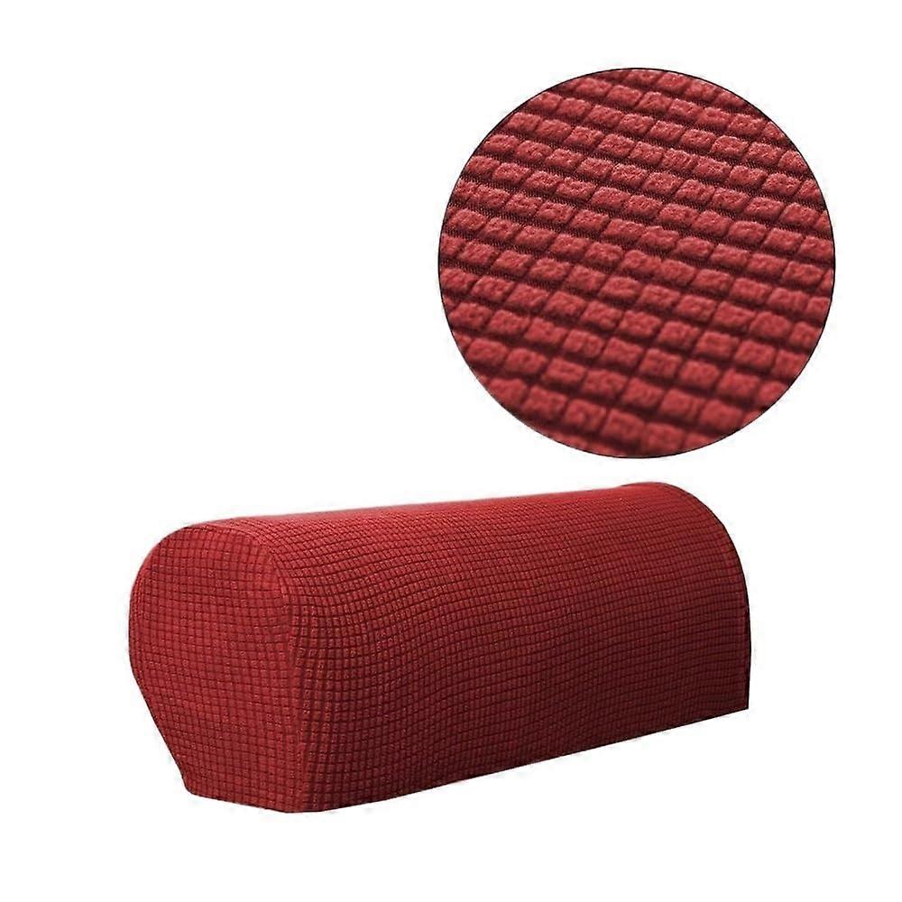 Stretchy Fleece  Armrest Covers 2 Pack Stretch To Fit Armrests For Sofa Couch Wine Red