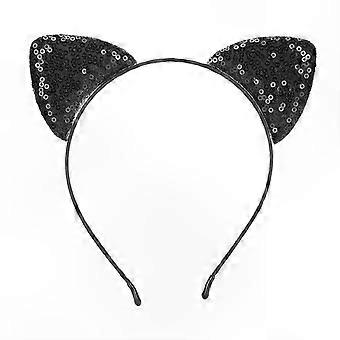Serre-tête oreilles de chat réversible et brillant à paillettes pour femme, accessoire pour cheveux noir