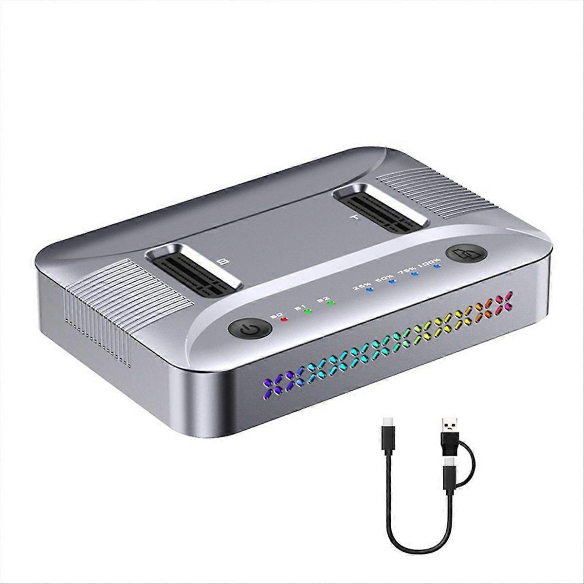 Dual-Bay M.2 RGB NVME NGFF SSD Docking Station, USB3.2 GEN2 Type C 20Gbps Data Transfer, Support OF