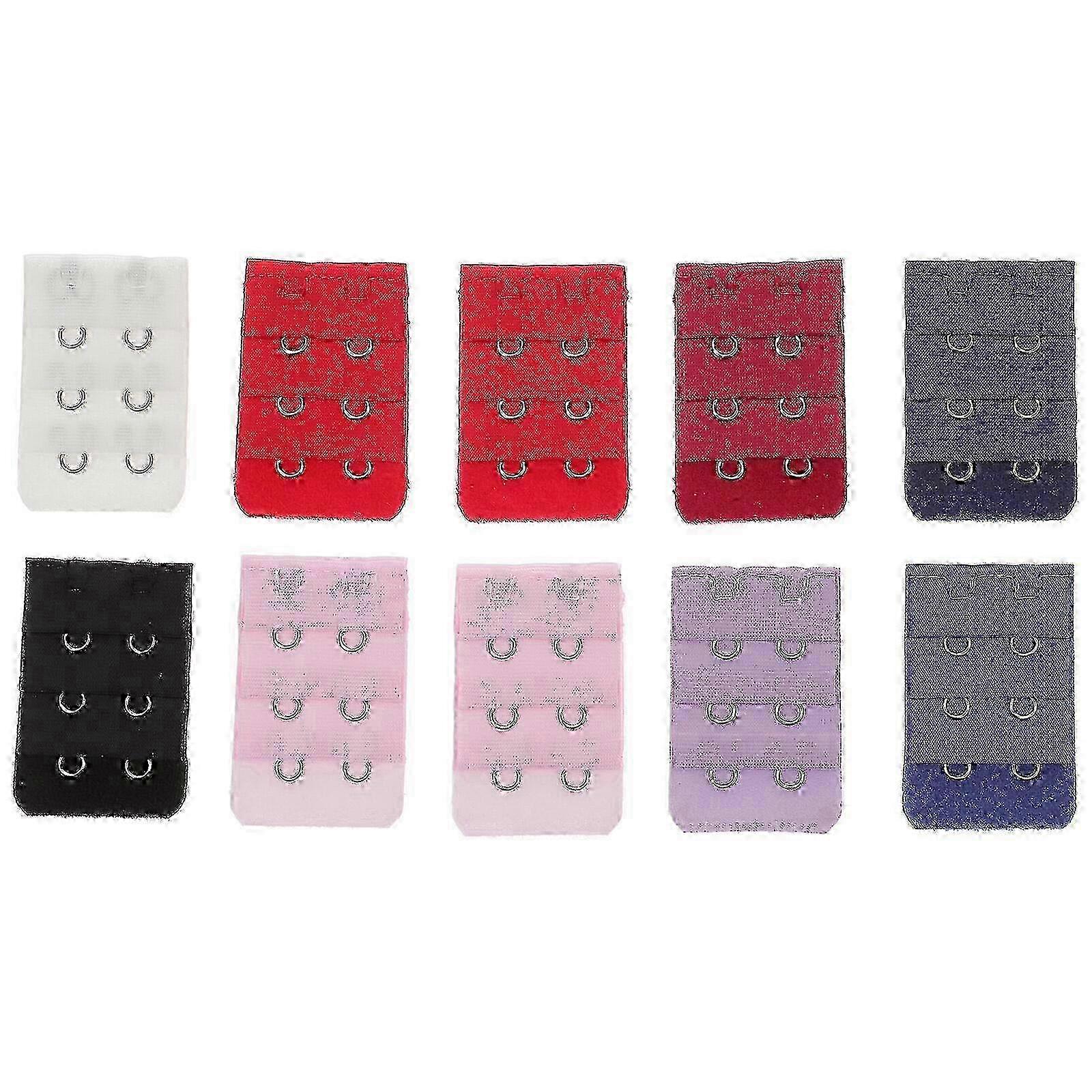Women's Adjustable Bra Extender Pack - 10 Units, 3-Row 2-Hook Clasp, Size-Adjustable for All