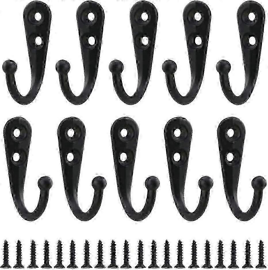 10 Pcs Single Hooks Black Wall Hooks Coat Rack Black Fitted With Mounting Screws