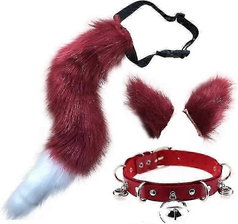 Fauxfur هريرة الذئب القط طويل الذيل آذان الشعر مشابك الجلود الرقبة طوق قلادة مجموعة هالوين حزب تأثيري زي (A-8-50cm)