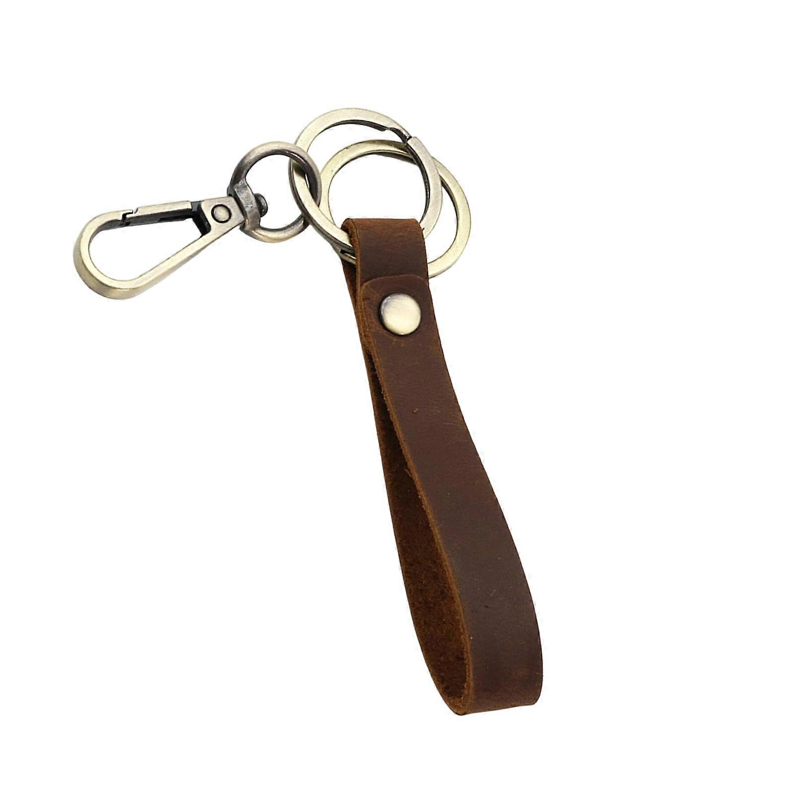 Soft Leather Keyring with Reinforced Stitching Portable Unisex Keychain Ideal for Commuting Business Meetings Gifts  Deep coffee