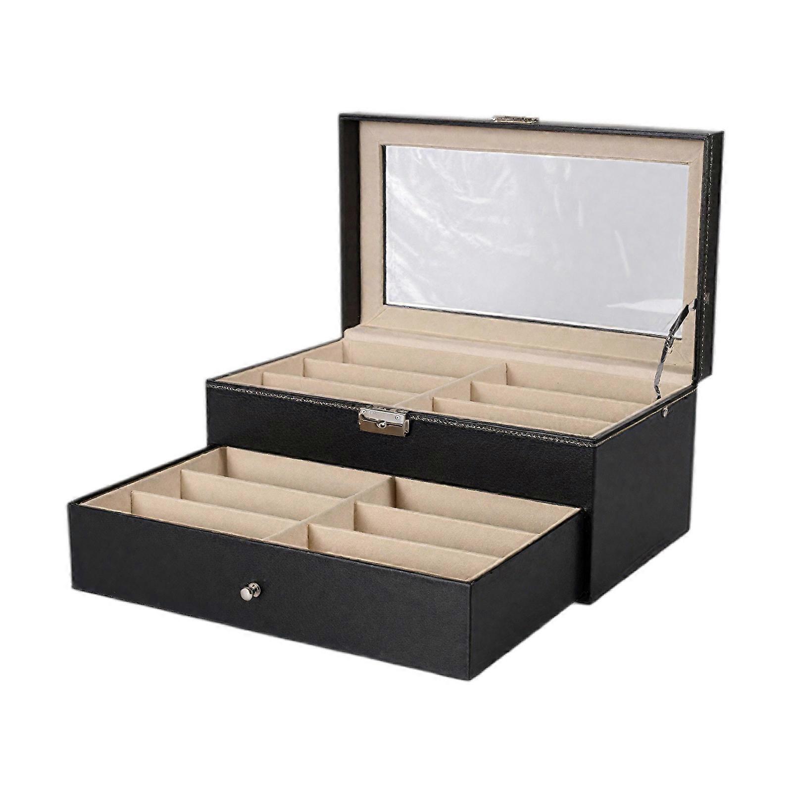 Multiple Layer Eyeglass Planner With Clear Lid Dense Storage Case For Glasses Display And Security Soft Lining Compound Substance Multicolor