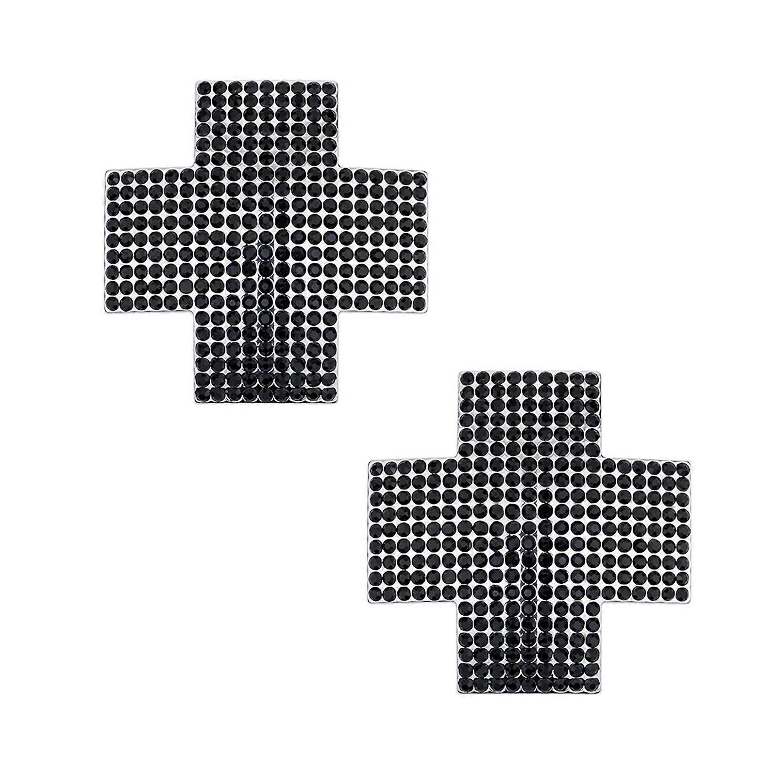 Cache-tétons en forme de croix avec strass, chaîne de corps, carnaval, fête, autocollants pétales de soutien-gorge réutilisables pour femmes, noir