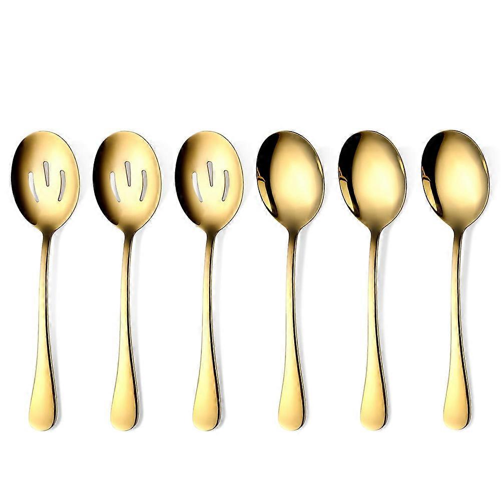 Gold Serving Spoons 6 Pieces, Stainless Steel Serving Utensils with Mirror Polished,3 Serving Spoon and 3 Slotted Spoons