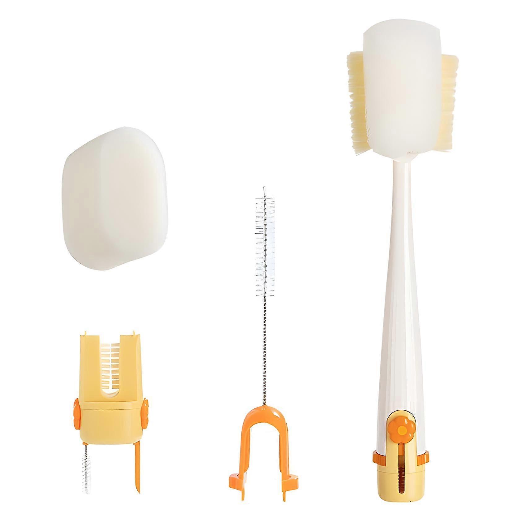 Bottle Cleaning Brush Set 5 in 1 with Long Handle, Hard Bristle & Sponge Heads for Cups, Lids, and Water Bottles (White)