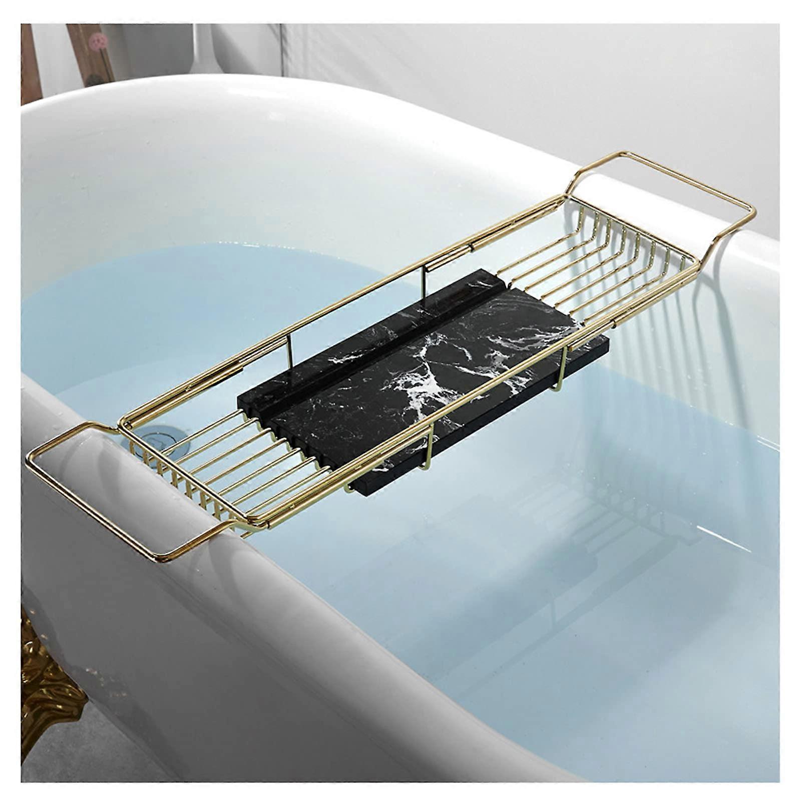 Bathtub Tray Caddy Extendable Bath Bridge Shelf for Wine Glass Tablet Soap and Phone, Gold