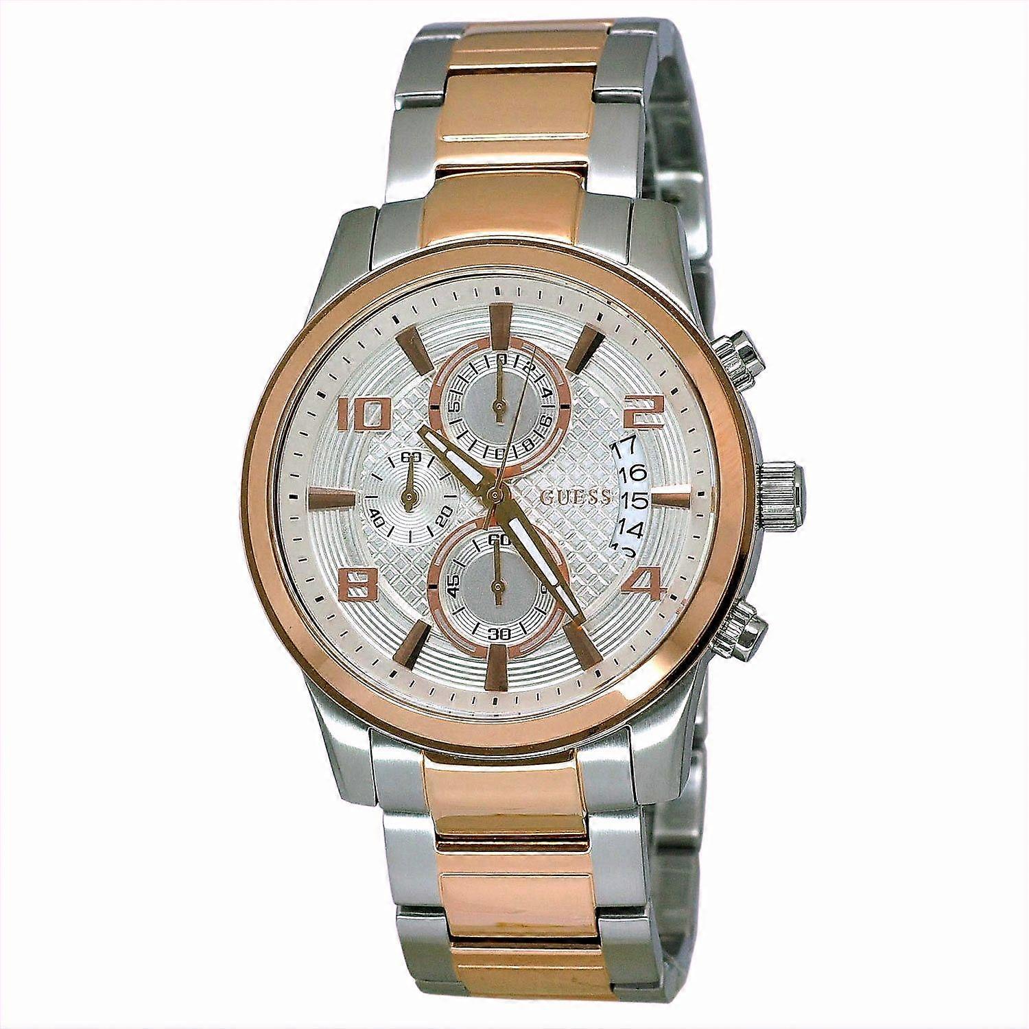 GUESS Mens Watch Exec Chronograph Silver And Rose Gold W0075G2