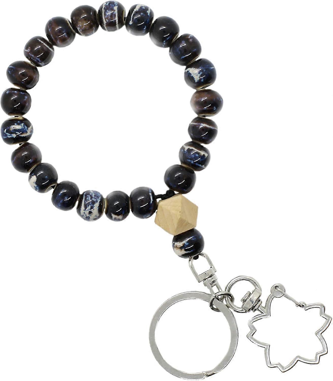 Beaded Bracelet Keychain Wristlet Key Ring Bangle for Women with Variable Ceramic Gle for House and Car Keys