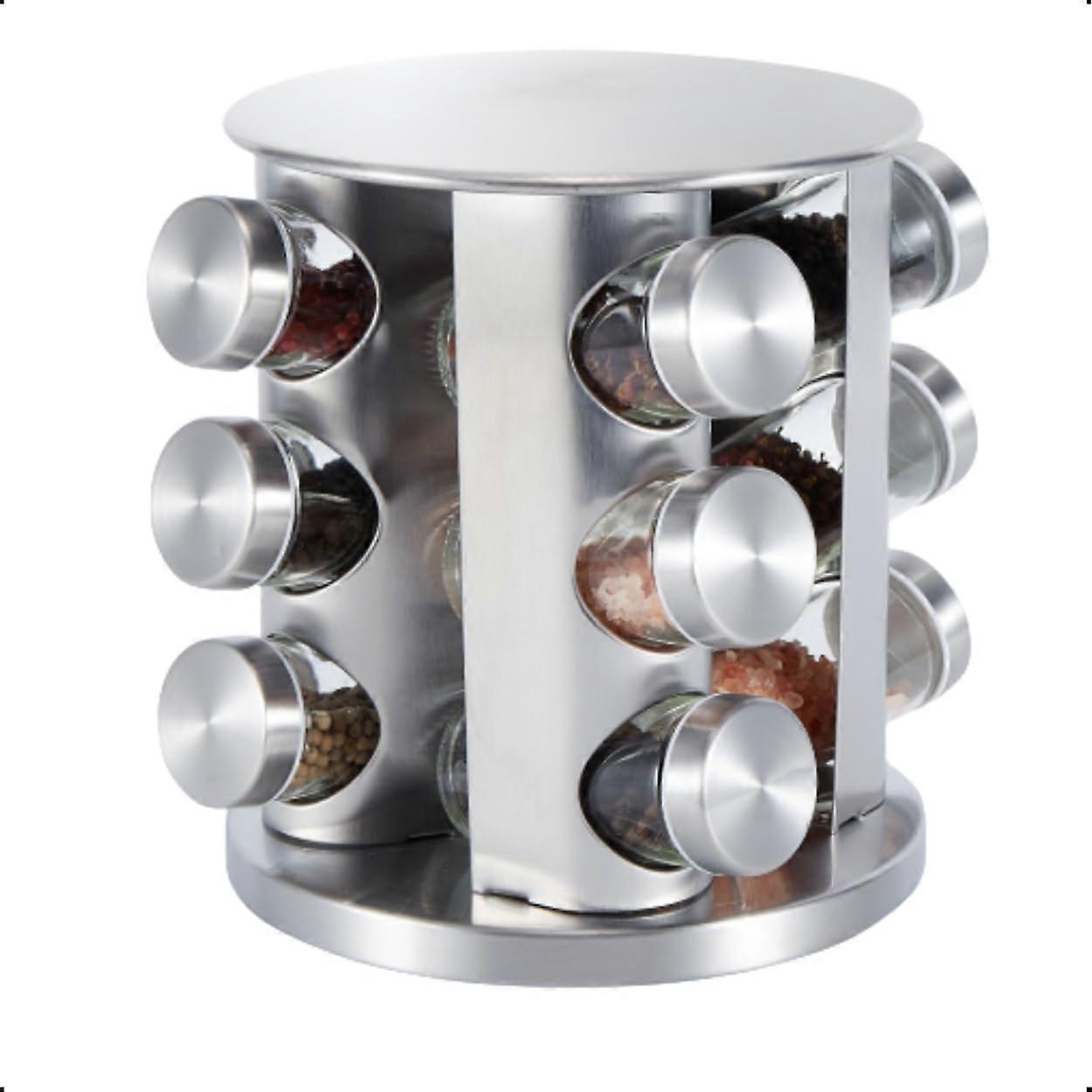 Magnetic Spice Rack with 6 Stainless Steel Jars for Refrigerator, Clear Lids and Dual Dispensing