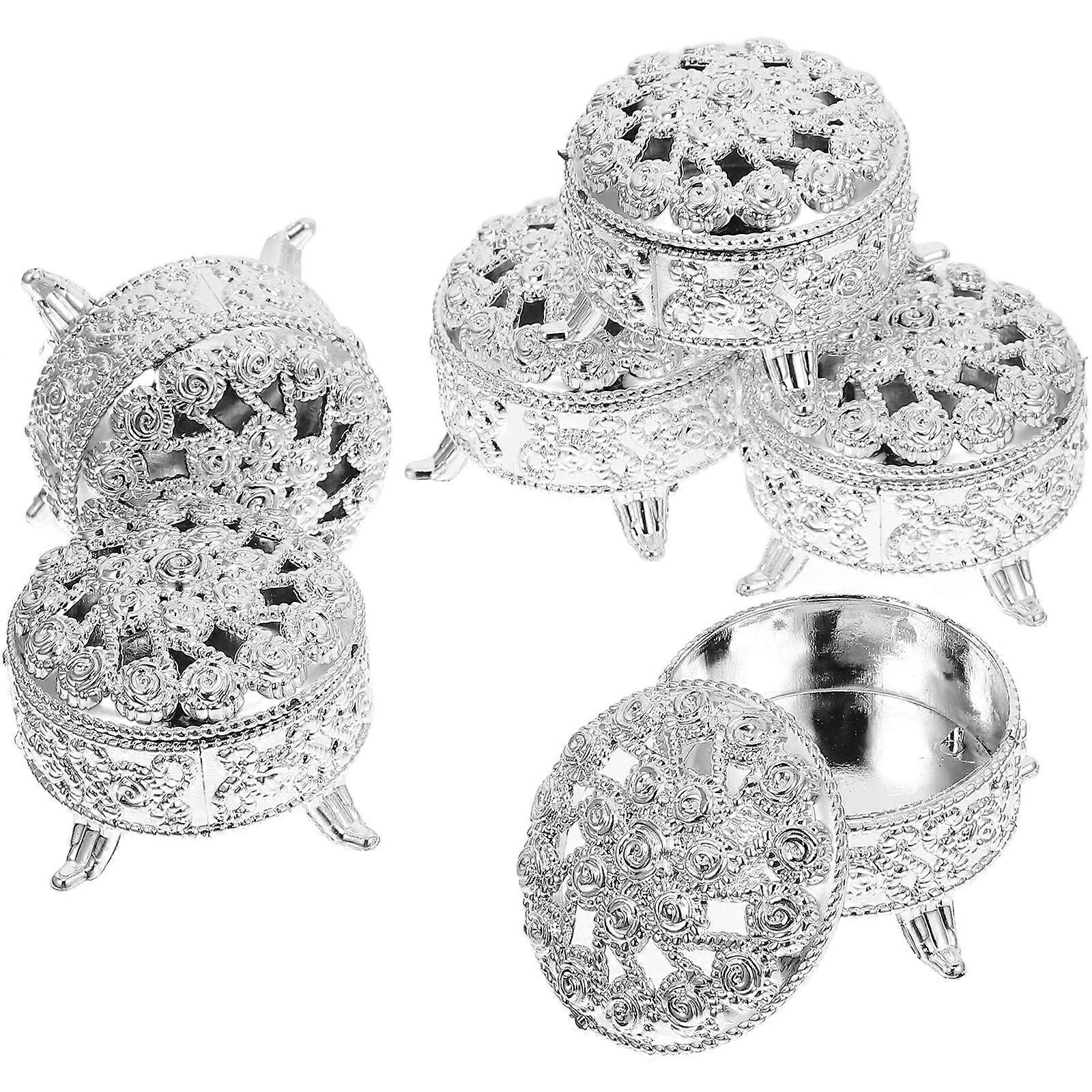 Boxes for Wedding Favor in Embossed Style 6Pcs Silver ABS