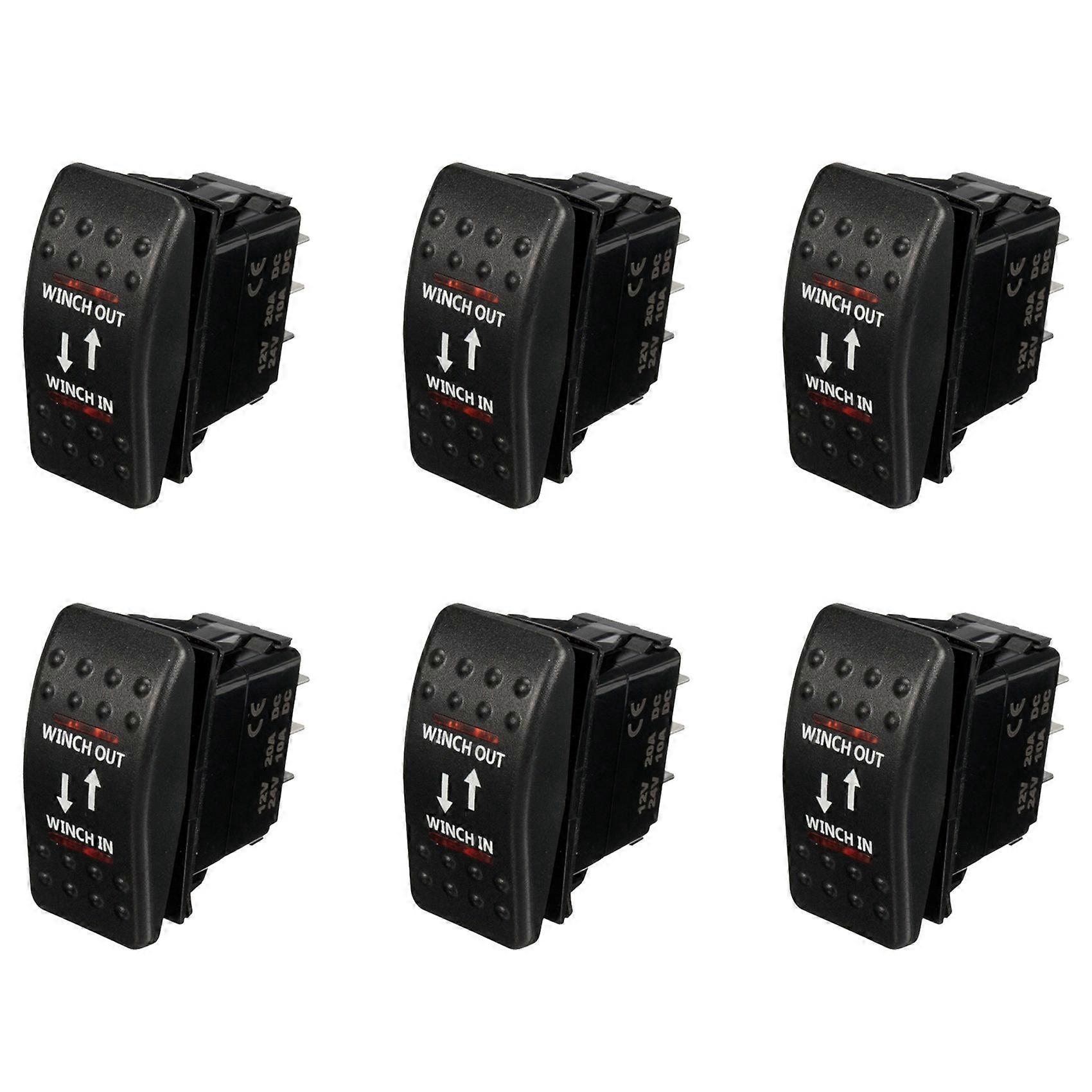 6X 12V 20A Winch In Winch Out ON-OFF-ON Rocker Switch 7 Pin LED RED