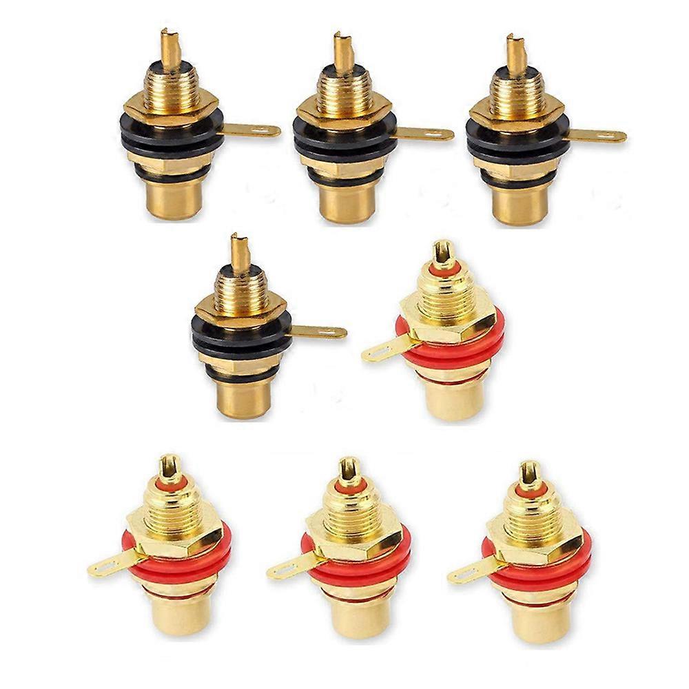 4Pair/8Pcs Gold Plated RCA Jack Connector Panel Mount Chassis Audio Socket Plug Bulkhead with NUT Solder CUP