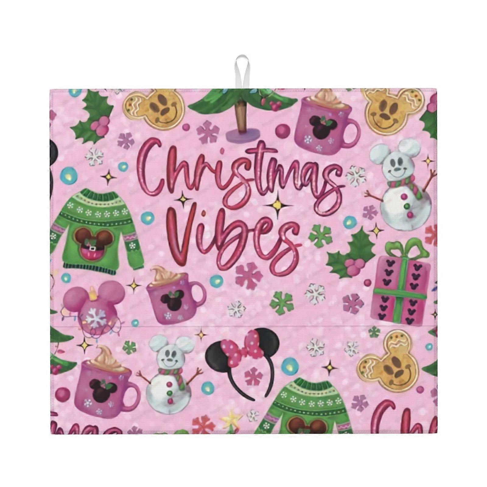 Merry Christmas Dish Drying Mat For Kitchen Counter, Microfiber Dish Mat, Fast Absorbent Draining Pad