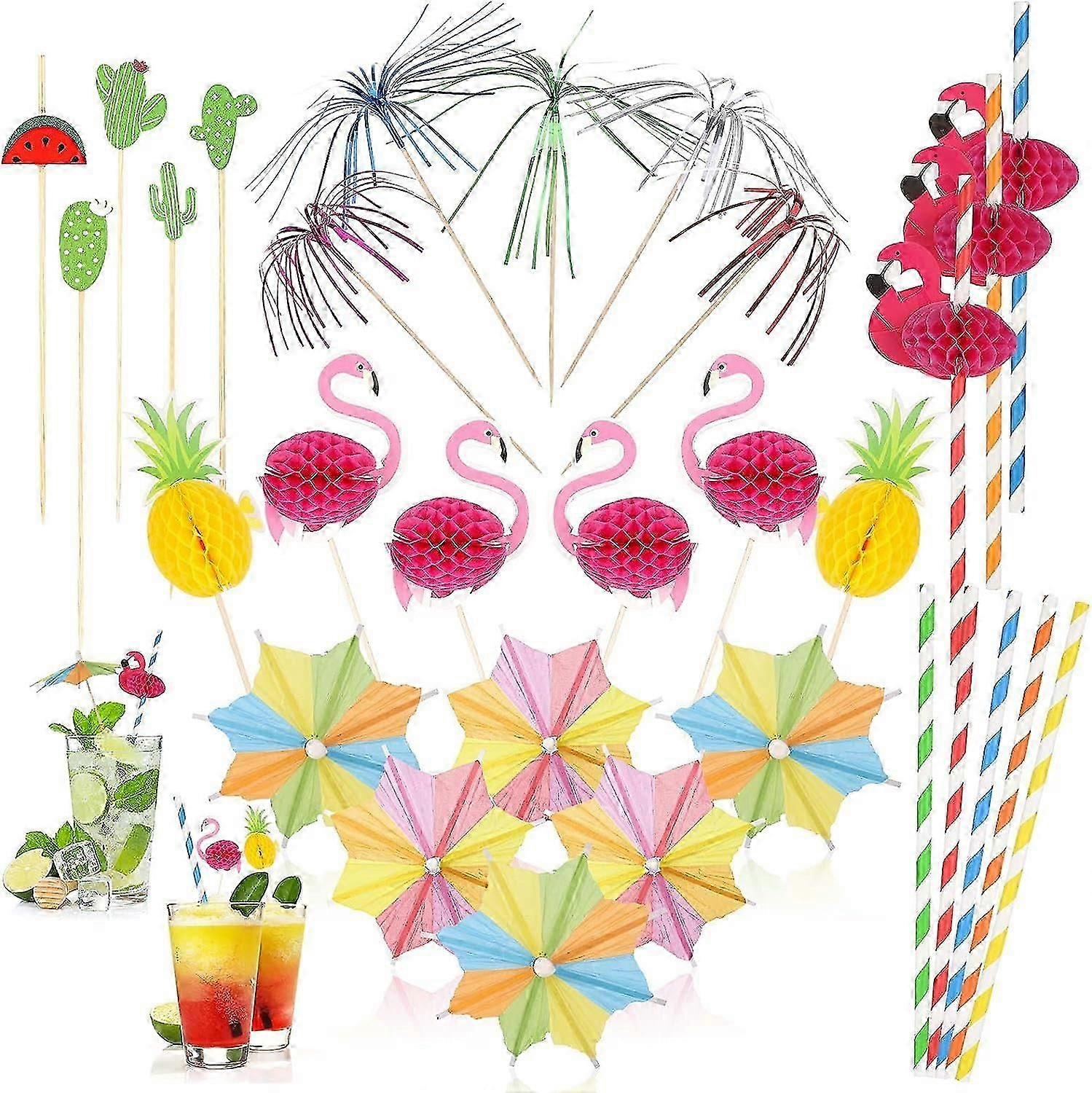 عبوة من 140 ديكورة كوكتيل ، زينة حفلات كوكتيل بألوان مختلطة ، إكسسوارات كوكتيل ، ديكور ، بما في ذلك مظلات كوكتيل ، كوكتيل دي
