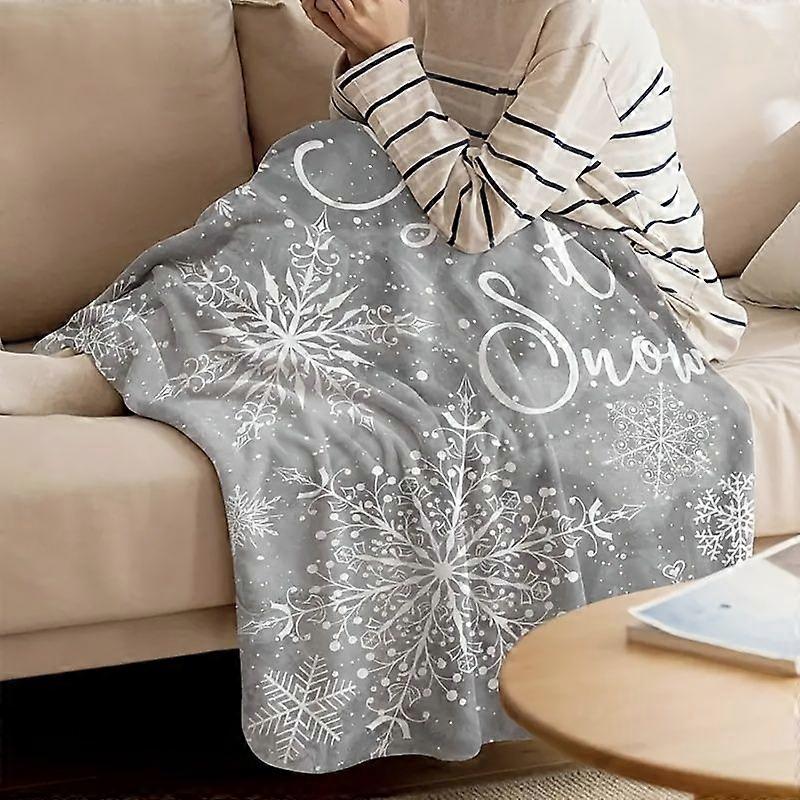 Luxurious Plush Flannel Snowflake Blanket - All-Season Soft & Warm Winter Bedspread with Grey Snowflake Pattern, Large R-LKJHG118