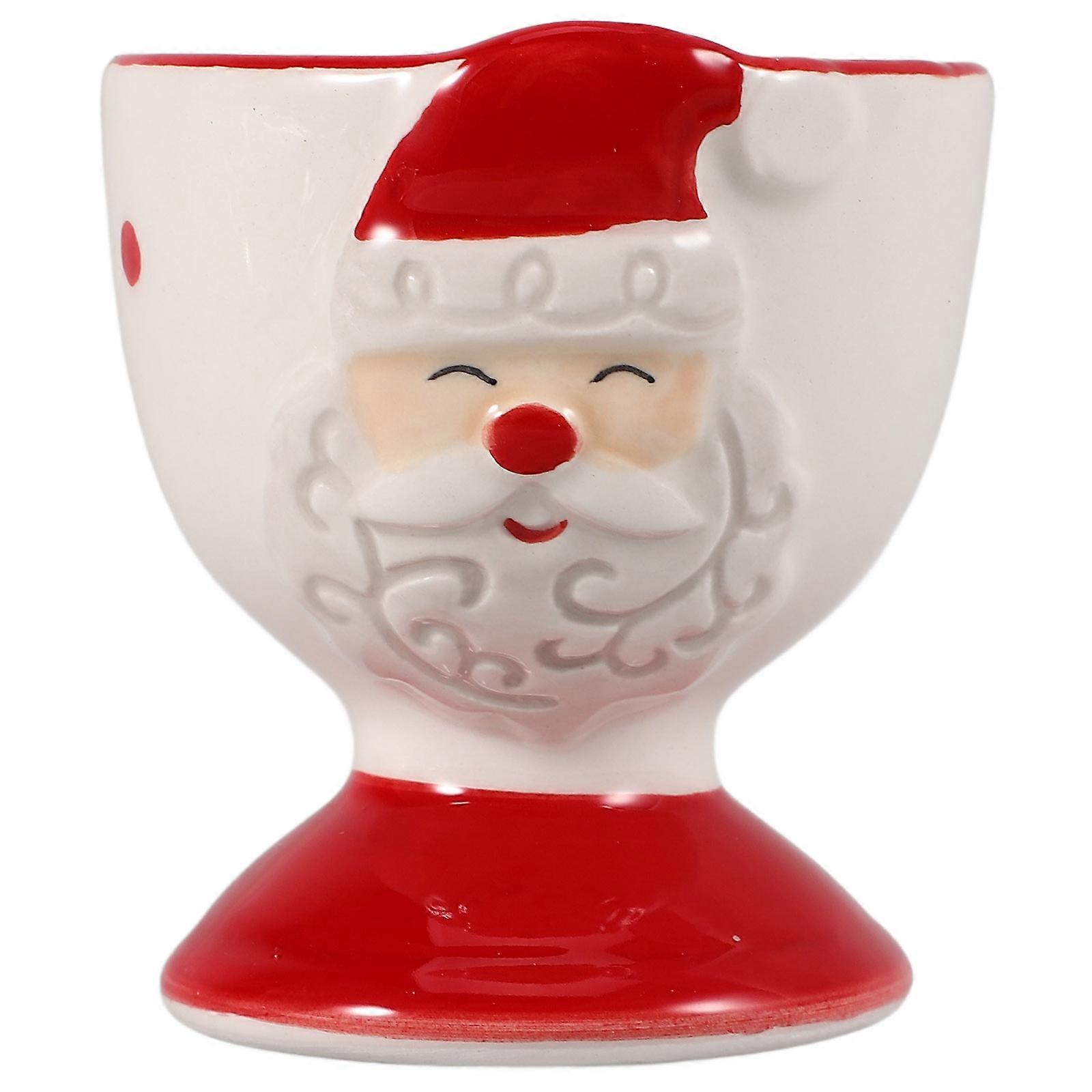 Santa Claus Ceramic Egg Holder for Home Use Red Decorative Egg Cup