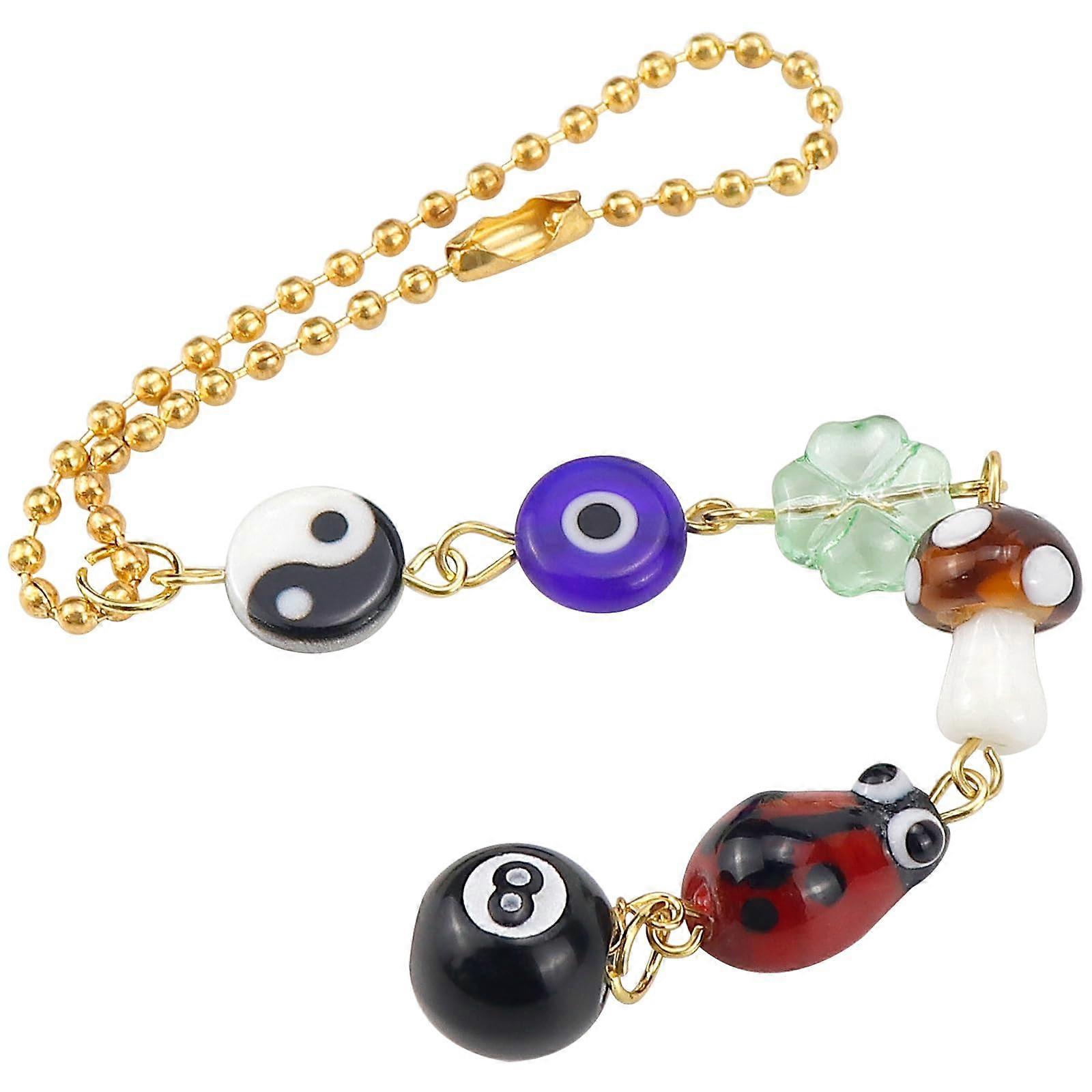 Car Hanging Ornament Compatible with Evil Eye and Four Leaf Clover Lucky Crystal Rear View Mirror Charm