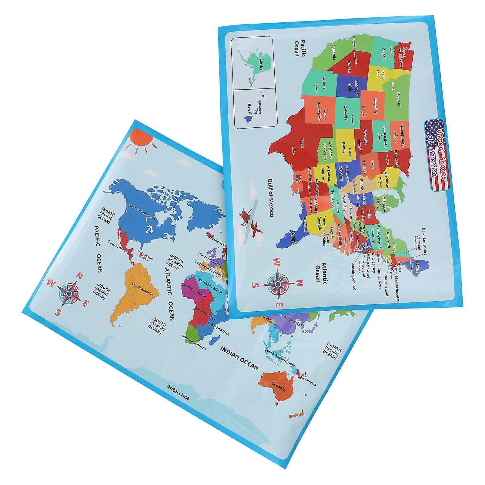 Assorted Color World Map Wall Educational Tool For Students Focused On Geography Learning 2Pcs