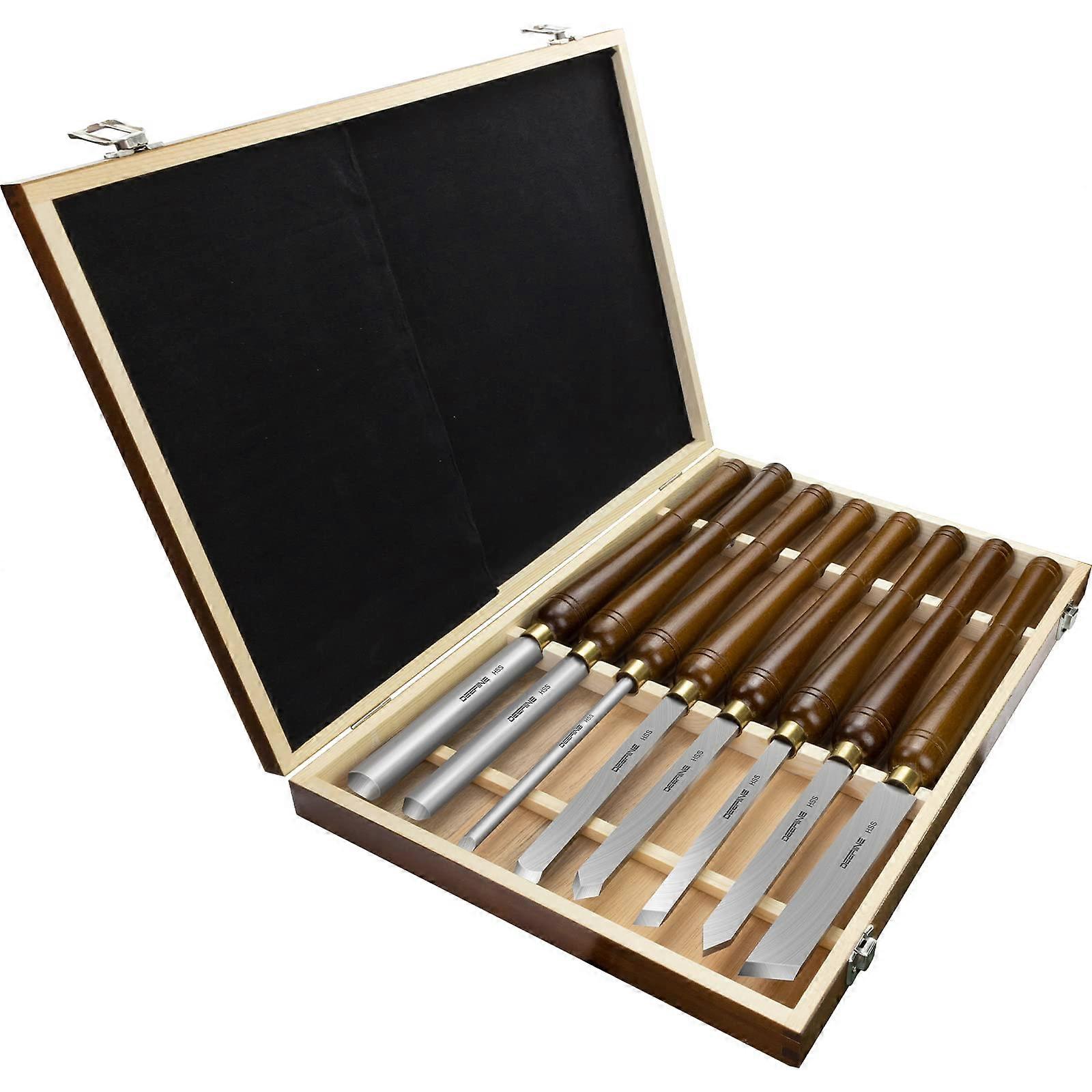 8 Piece HSS Wood Turning Chisel Set with Precision Cutting Edge and Comfort Grip Beech Handle