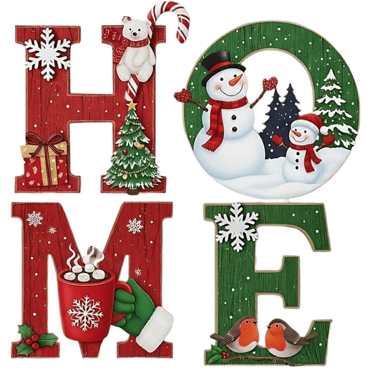 Christmas Wall Decor Rustic Wooden Holiday Sign Set 3D Festive Artwork Durable Solid Wood
