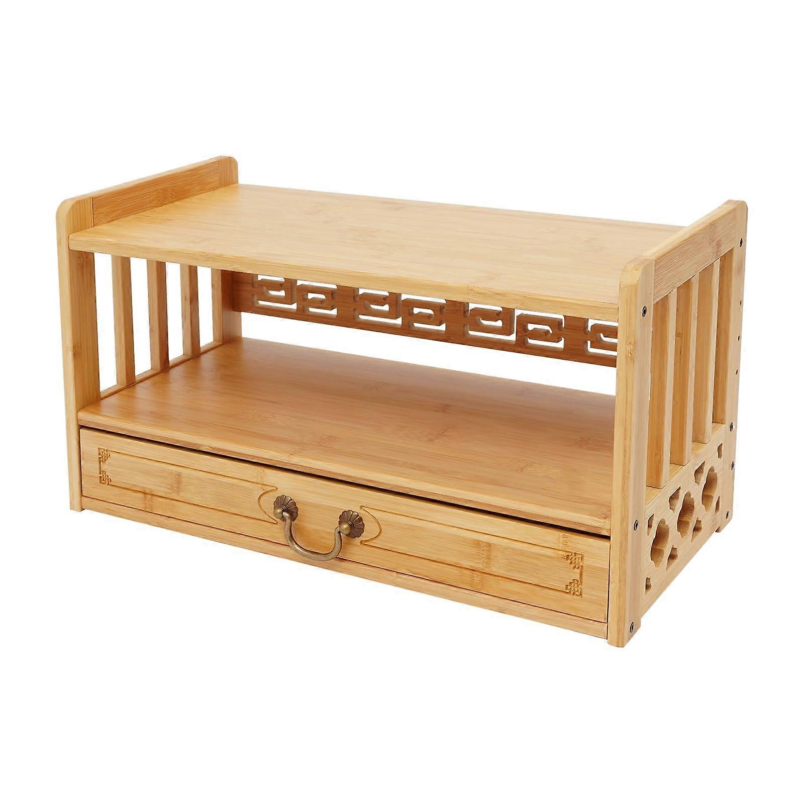 Bamboo Altar Table with Drawer, MultiTier Meditation Prayer Table for Home Decor, 21.4in