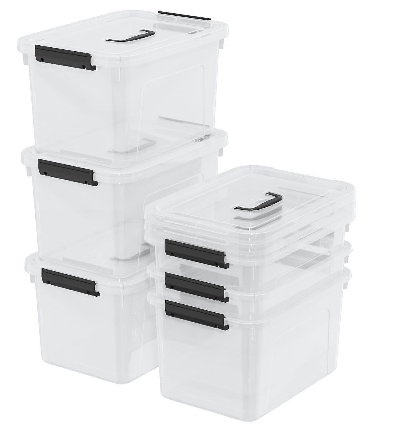 12 Quart Clear Plastic Storage Bins with Lids and Handles, Stackable Storage Containers, 6 Pack