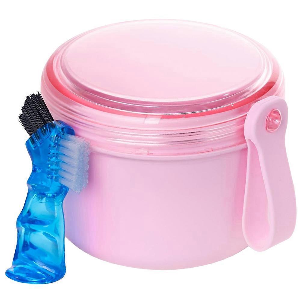 Denture Case,Leak Proof Denture Bath Cup for Travel,Denture Container Cups for Soaking Full & Partial Dentures Pink