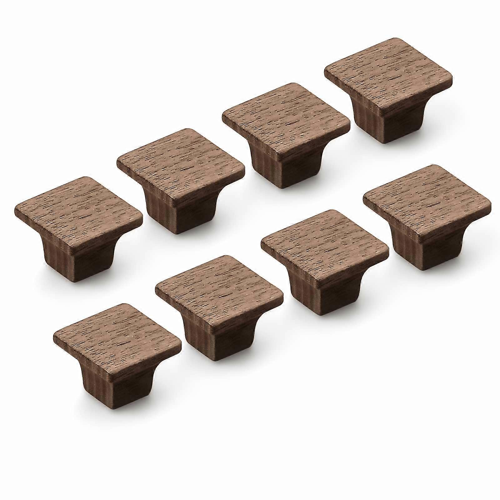 8 Pack Square Solid Wood Cabinet Handles Modern Minimalist Single Hole Drawer Knobs Walnut