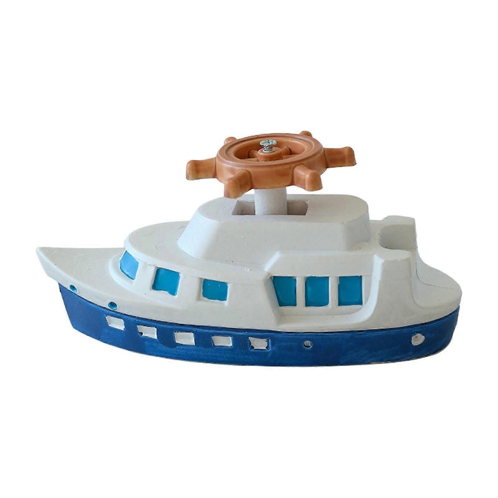 Nautical Home Decor Resin Boat Model Mediterranean Style  Figurine for Desk or Bookshelf, Dark Blue
