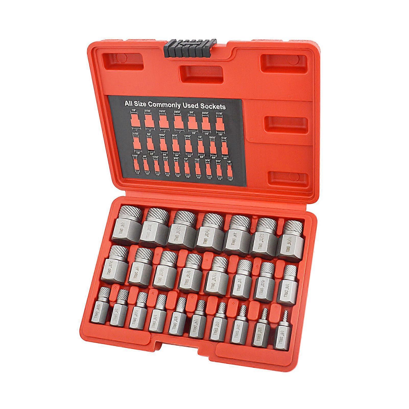 25Pcs Heavy Duty Screw Extractor Set and Bolt Extractor Kit, CRMO MultiSpline Broken Bolt Removal Tools 1/8' to 7/8'